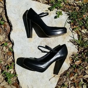 Black leather heels